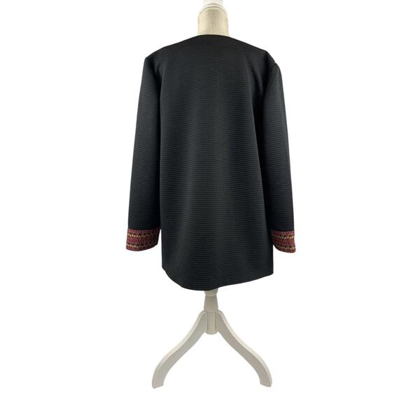 Susan Graver Jacket Black Rib Knit Jacquard Cuff Gold Button Front Womens 10 - Picture 7 of 9
